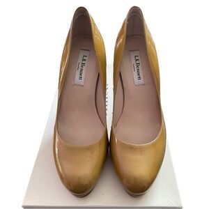 LK Bennett Women’s Sledge Patent Heel in Taupe - Size 37 - VGUC - UK Luxury